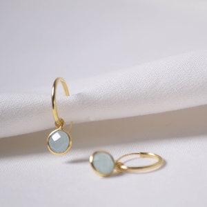 Aquamarine huggie hoop earrings, natural Aquamarine stone hoop earring, personalized Christmas gifts, Tiny Dainty huggie earrings