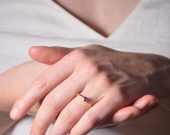 Ethical Thin Gold Amethyst Ring | Dainty, Eco-Friendly Gift