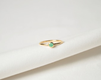 Dainty Gold Ring with Tiny Emerald , Elegant Minimalist Birthstone Jewelry