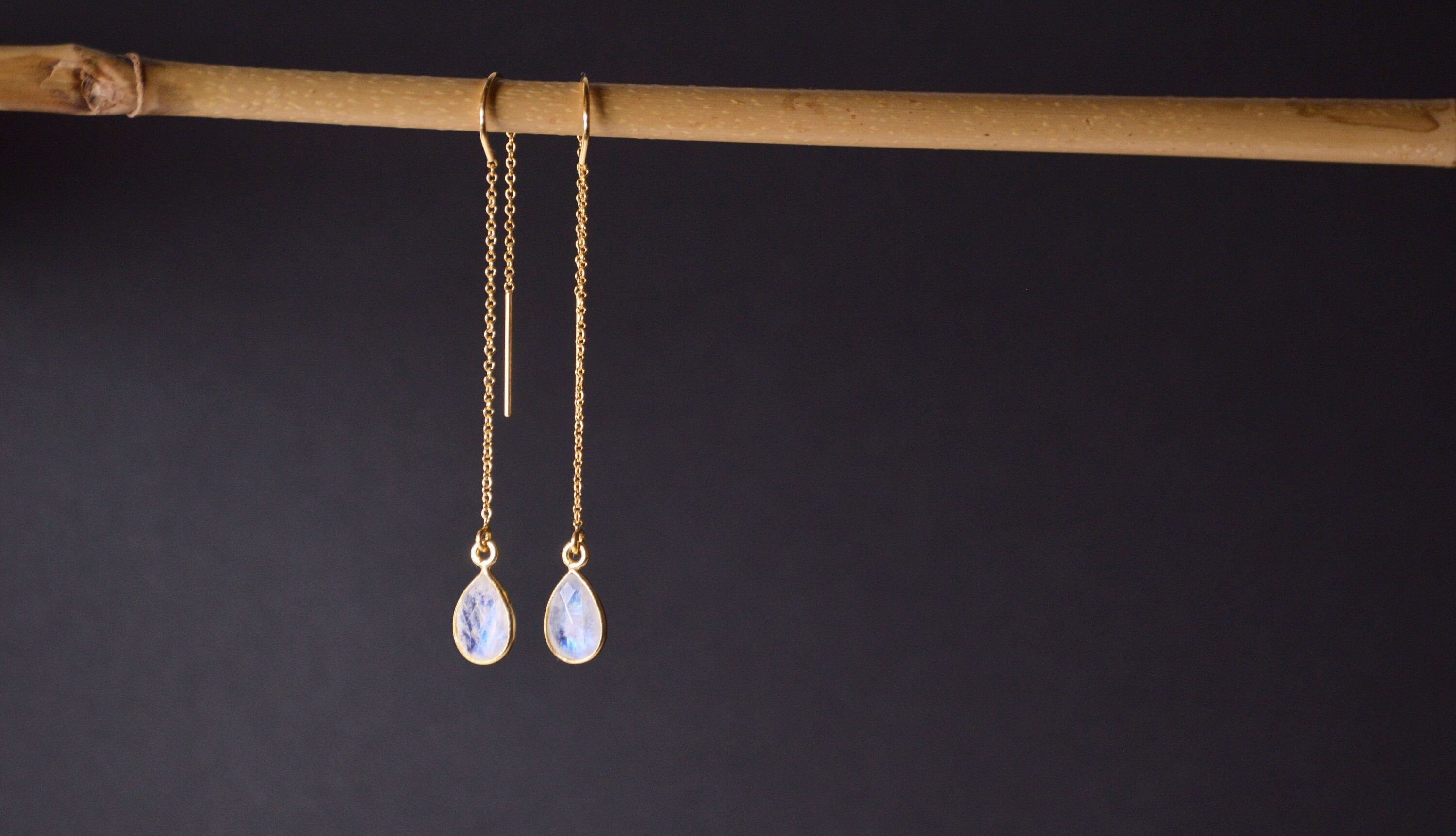 Moonstone Earrings, Gold Moonstone and Sterling Silver Threader, Personalized mother gift