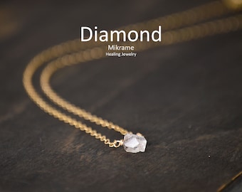 Cadeau pour maman, Collier de diamants minuscules, Diamant brut, diamant délicat, Mariage minimaliste, Collier en cristal, Cadeau d’anniversaire, Pierre de naissance d’avril, Mariage