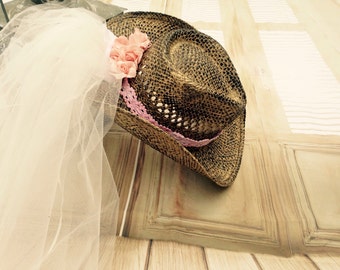 Pink, Bachelorette veil, western cowgirl hat, vintage bride, cowboy hat, future wifey, bachelorette