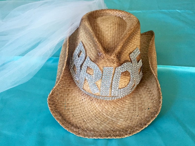 bachelorette party hats bling bride Tea stained cowboy hat custom hat hat with veil garters bachlorette veils Birthday hat