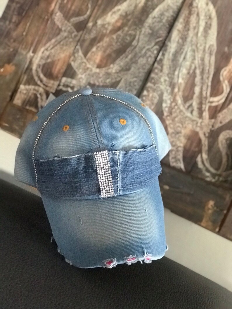 distressed denim baseball cap