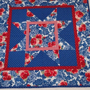 Red and Blue Floral Bling Table Topper