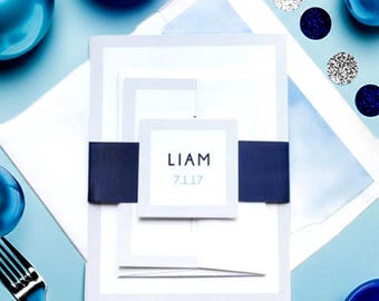Bar Mitzvah Invitation Sample Blue Printed Invitation Suite