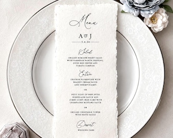 Wedding Menu Cards Deckle Edge Paper Custom Monogram Elegant Dinner Menu Handmade