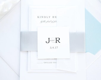 Light Blue Wedding Invitation Suite Deposit Minimal Elegant Printed Blue Invite