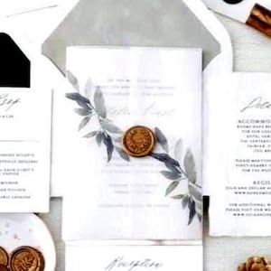 Greenery Wedding Invitations Deckle Edge Vellum Wrap Wax Seal Elegant Botanical Suite
