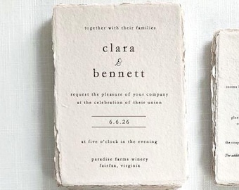 Beige Deckle Edge Paper Printing Wedding Invitations Cotton Rag Custom Printing