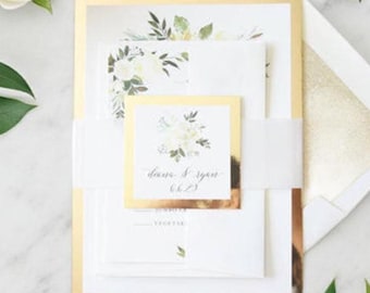 Ivory Gold Wedding Invitations Floral Botanical Watercolor Suite Deposit