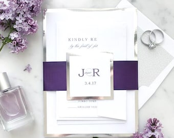 Purple Wedding Invitations Plum Silver Glitter Ribbon Invite Suite Deposit
