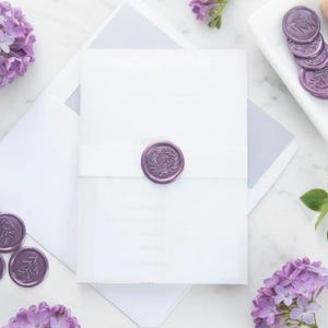 Plum Purple Wedding Invitation Suite Retainer Custom Personalized Invite Formal Elegant Vellum Jacket Luxury