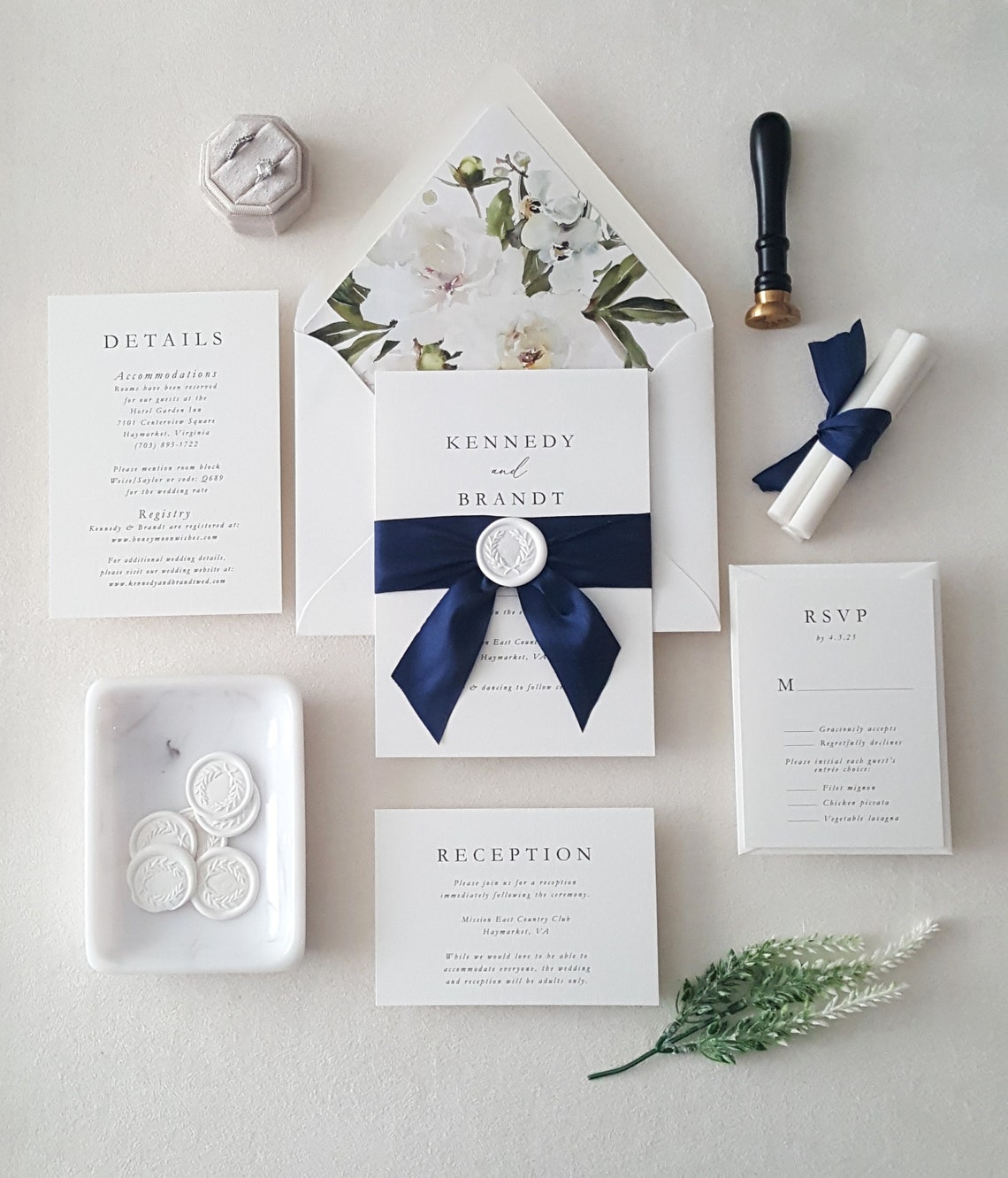 Navy Blue Wedding Invitations Elegant Navy Wedding Invitation image 1