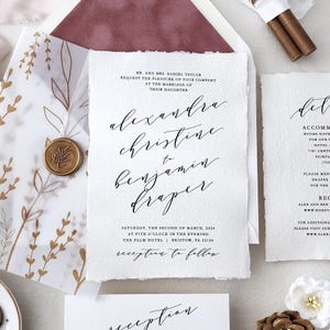 Dusty Rose Pink and Gold Wedding Invitations, Printed Vellum, Blush Wedding Invites, Wax Seal, Invitation with RSVP handmade paper - Sample