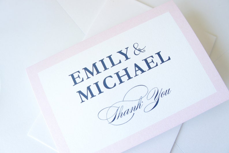 Personalized Thank You Card Folded Thank You Cards with Envelopes Pink and Navy Thank You Cards DEPOSIT