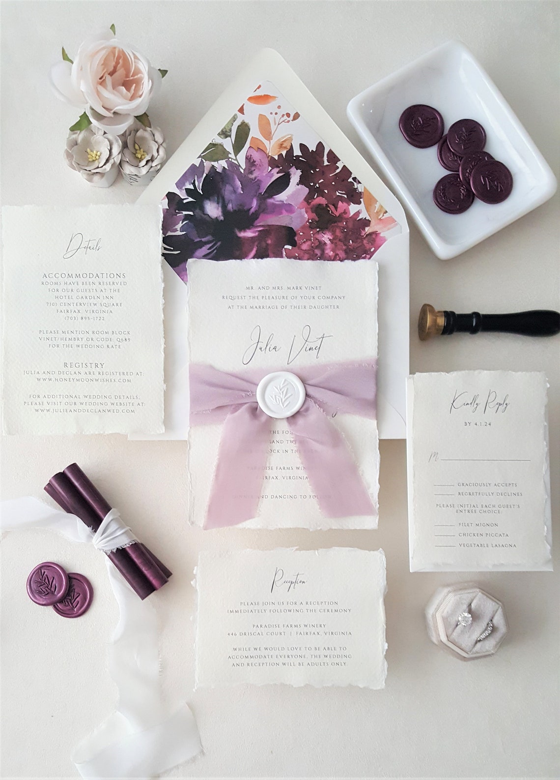 Purple Wedding Invitation Suite Purple and White Wedding image 1