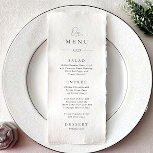Formal Wedding Menu Cards Deckle Edge Paper Elegant Dinner Menu Handmade Reception