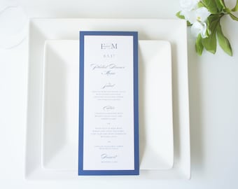 Navy Wedding Menu Card, Blue Printed Table Dinner Menus - DEPOSIT