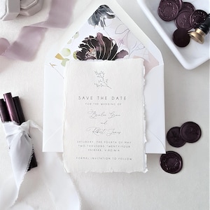 Handgeschöpftes Papier Save the Date Karte, Hochzeit, Botanisches Monogramm, Büttenpapier - DEPOSIT