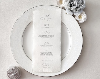 Deckle Edge Wedding Menu Cards, Dinner Menus, Cotton Rag Paper, Deckle-Edges Torn Paper Menu Card with Monogram