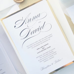 Elegant Gold Invitation Suite, Wax Seal Vellum Jacket Wedding Invitations - Deposit