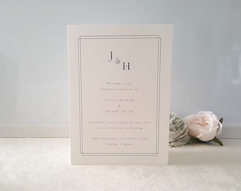 Custom Monogram Wedding Program, Printed Ceremony Programs, Formal Traditional Classic - DEPOSIT