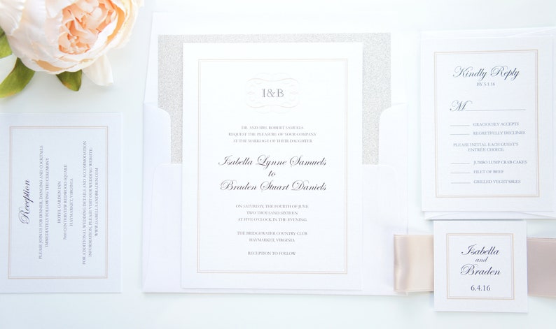 Champagne Wedding Invitation, Elegant Wedding Invitations, Luxury Wedding Invitations, Formal Wedding, Beige Wedding Invites Deposit image 7