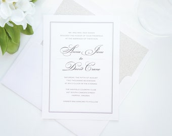 Black and White Wedding Invitation, Traditional Wedding Invitations, Black Tie Wedding Invites, Elegant Invitations - Deposit