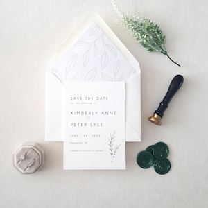 Greenery Save the Date Card, Elegant, Grünes Blatt Save the Date Karten, Blumendruck Design, Individuell - DEPOSIT