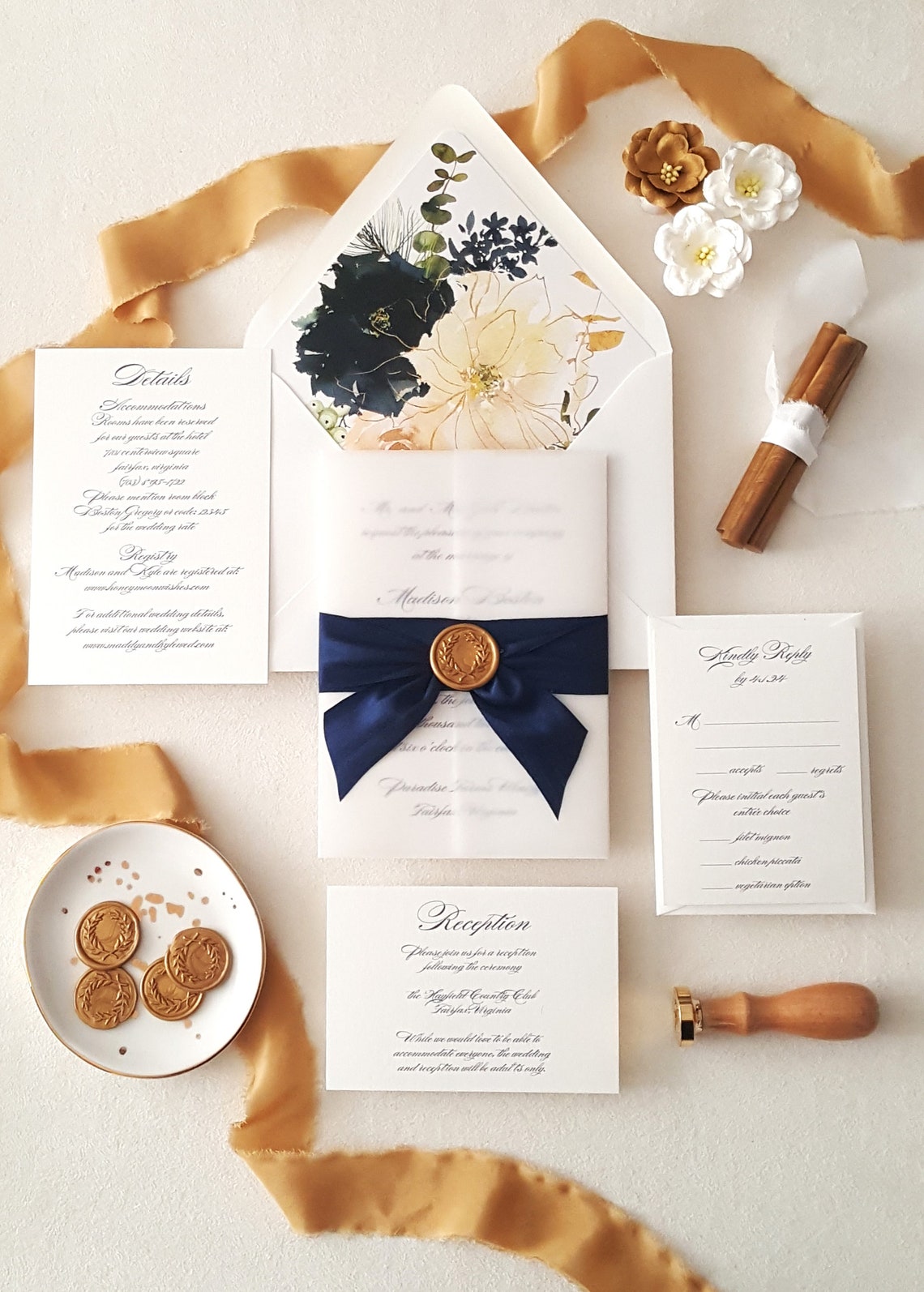 Navy and Gold Wedding Invitation Elegant Wedding Invites image 1