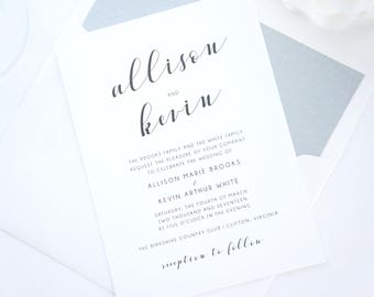 Printed Wedding Invitations, Modern Calligraphy Wedding Invitation, Teal Wedding Invite, Mint Wedding Invitations - Deposit