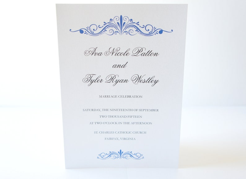 Blue Wedding Programs Formal Wedding Programs Folded Wedding Etsy