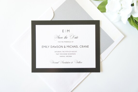 black and gray save the date card wedding save the dates etsy date card
