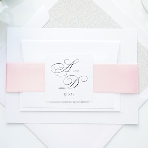 Pink and Gray Wedding Invitation, Elegant Pink Wedding Invitations, Wedding Invites, Elegant Invitations, Pink and Silver Invite - Deposit