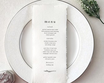 Minimal Wedding Menu Cards, Modern Dinner Menus Printed on Deckle Edge Paper