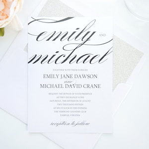 Black Calligraphy Wedding Invitation, Wedding Invitation Set, Wedding Invitation Suite, Black and White Wedding Invitations - Deposit