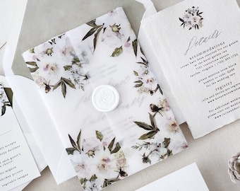 Elegant Wedding Invitations, Printed Wedding Invitation Set, Black Tie Invite Suite, Deckle-Edge Handmade Paper Wedding Invitation - Sample
