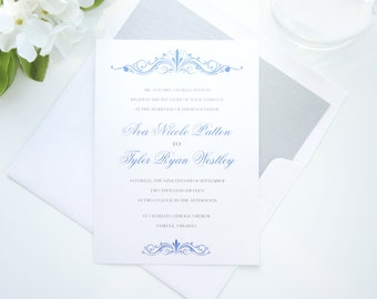 Royal Blue Wedding Invitation, Classic Wedding Invitations, Formal Blue Wedding Invitation Set, Formal Wedding Invite - Deposit