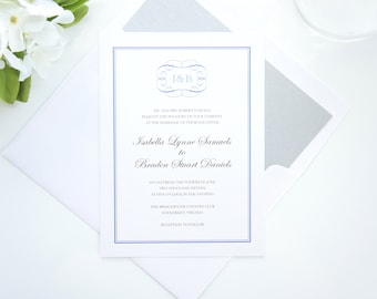 Blue Wedding Invitation, Royal Blue Wedding Invitation Set, Elegant Wedding Invitation, Monogram Wedding Invite, Formal Invitation - Deposit