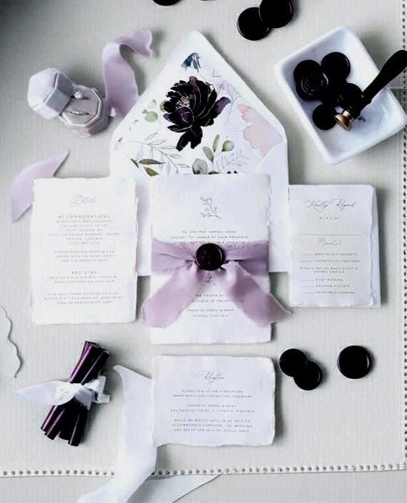 Purple Wedding Invitation Suite Plum Lilac Floral Invite RSVP Envelopes