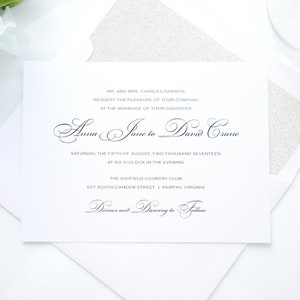 Elegant Script Wedding Invitation, Black and White Wedding Invitations, Silver Glitter Wedding Invitations - Deposit