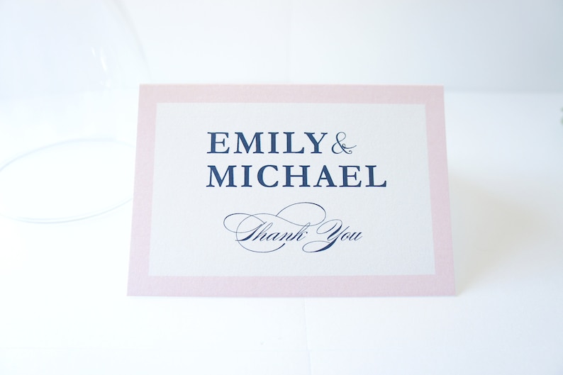 Personalized Thank You Card Folded Thank You Cards with Envelopes Pink and Navy Thank You Cards DEPOSIT