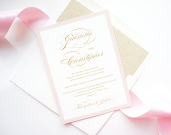 Blush and Gold Wedding Invitations, Pink Wedding Invitations, Wedding Invites, Printed Wedding Invitations - Deposit