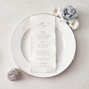 Deckle-Edge Wedding Menu Cards, Elegant Dinner Menus, Cotton Rag Paper, Handmade Paper Wedding Menu