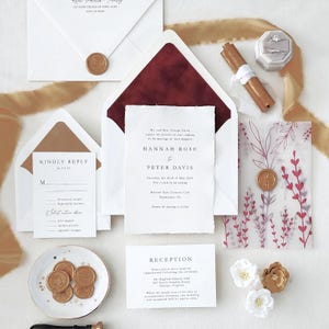 Elegant Red and Gold Velvet Wedding Invitations, Vellum Jacket and Wax Seal, Torn Edge Paper Rustic Invitations - Sample
