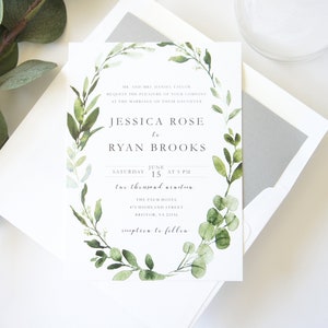 Bohemian Wedding Invitation, Greenery Wedding Invitations, Green Foliage Wedding Invitation Suite, Printed Wedding Invitations - Deposit