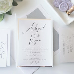 Lavender and Silver Wedding Invitations, Purple and Gray Invite Suite, Vellum Jacket Lilac Wax Seal Invitation with response card - Deposit