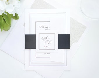 Classic Wedding Invitation, Elegant Wedding Invitations, Simple, Formal Black and White Wedding Invitation Set - SAMPLE SET