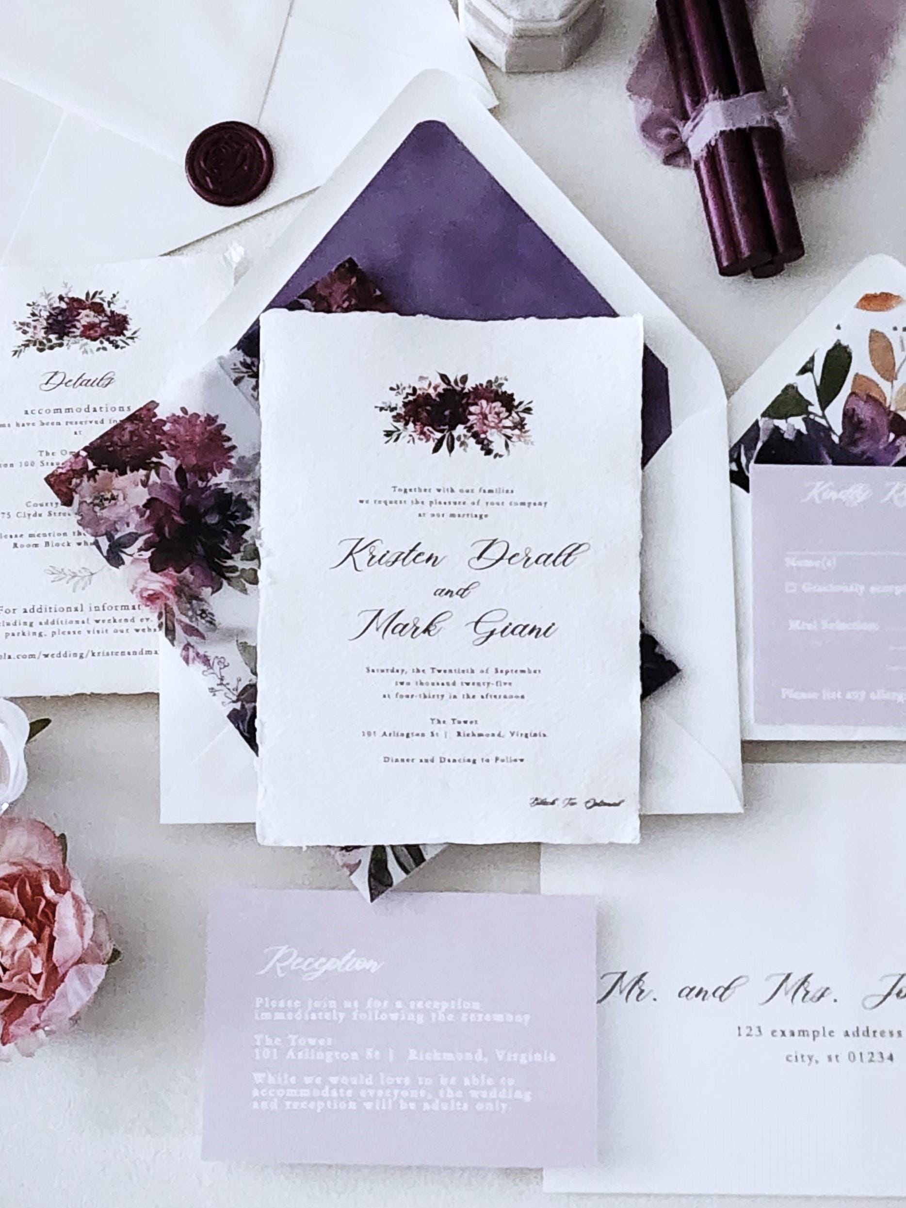 Invitaciones De Boda En Tonos Negro  Plata Y Morado.